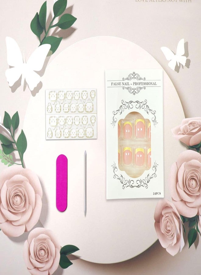 Vopintpy Yellow French Tip Press on Nails Short Square Fake Nails Glossy Acrylic Glue on Nails Reusable Full Cover Stick on Nails for Women - Image 4